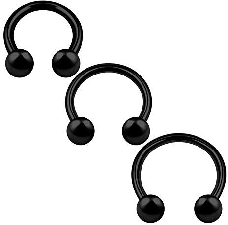 KJM FASHION 3 STK Eloxiert Schwarz Ohrringe Hufeisen 1,6 mm 14g 8mm 10mm 12mm 4mm Kugel Lip Cartilage Nose Septum Ohrringe Tragus 2995