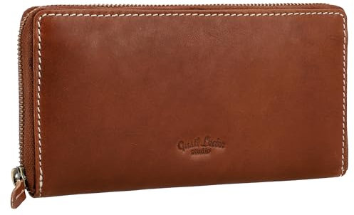 Gusti Leder Damen Geldbörse – Lang Portemonnaie mit RFID-Schutz, Viel Platz für Karten & Scheine, Echtleder Braun, Elegantes Design, Damen Brieftasche