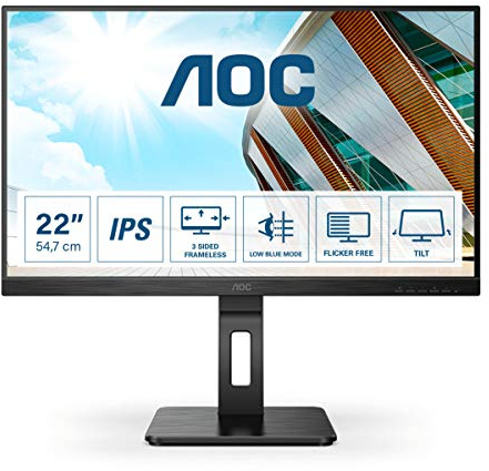 AOC 22P2DU - Monitor FHD da 22 pollici, regolabile in altezza (1920 x 1080, 75 Hz, VGA, DVI, HDMI, hub USB), colore: Nero