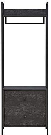 Timber Art Design UK Zahra Bedroom Open Wardrobe with Hanging Rail and 2 Drawers Modern Furniture Cupboard Storage Organizer Unit For Bedroom, Living Room, Black, H180cm x W63.8cm x D40cm