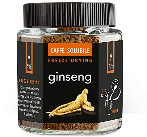 King Cup - 1 Glas à 50 Gr, löslicher Kaffee mit Ginseng, Sofort aromatisierter Ginseng-Kaffee mit extra Löslichkeit, Ideal für Frühstück, Brunch, Iced Coffee, Glutenfrei, Vegan
