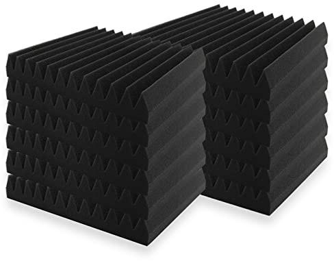 SK Studio 12 quadratische Akustikwandpaneele, Keilform, Home Studio, schalldicht, Zubehör aus Schaumstoff, 30 x 30 x 5 cm, Schwarz