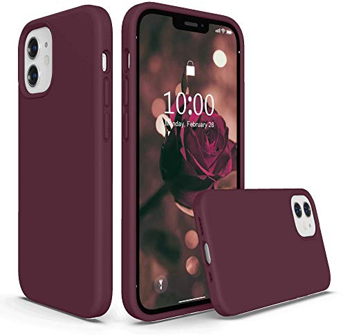 SURPHY Cover Compatibile con iPhone 12 Mini, Custodia in Silicone Liquido con Fodera in Microfibra, Full Body Case per iPhone 12 Mini, Prugna