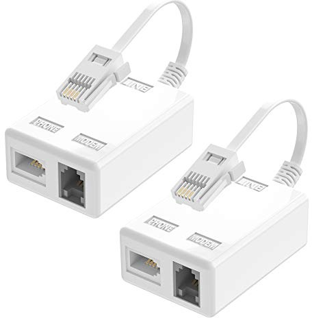 BT-Stecker auf ADSL RJ11 Breitband-Internet-Mikrofilter-Splitter, 2 Stück, Ancable BT-Stecker auf BT & RJ11-Buchse für Festnetz-Modem, Router, WLAN-Stecker, Telefon, Telefonsplitter Kabel Sky, BT