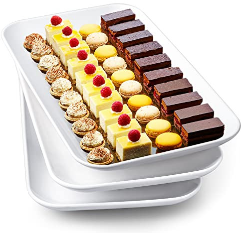 Delling Large Serving Platter Set - 16in White Rectangular Serving/Salad Plates - Big Serving Trays for Parties Meat, Sushi, Dinner Plate Oven Safe Dinnerware Set of 3