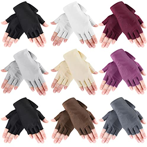 Geyoga 9 Pairs Summer Fingerless Gloves Half Finger Sun Protection Touchscreen Driving Gloves for Adult(Assorted Colors)