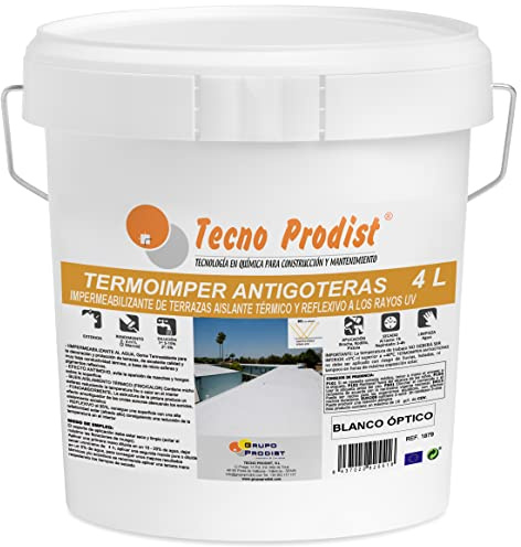 TERMOIMPER ANTIGOTERAS de TECNO PRODIST (4 Litros) Impermeabilizante muy elástico, aislante térmico y reflexivo a los rayos UV, durabilidad y resistencia al paso del tiempo(a rodillo, brocha, pistola)