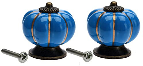 Mgoodoo 2PCS Bouton de Meuble Bleu, 40mm Poignées de Tiroir Rondes, Bouton de Porte Céramique pour Placard Armoire Buffet Commode Cuisine Salle de Bain, Quincaillerie pour Meubles