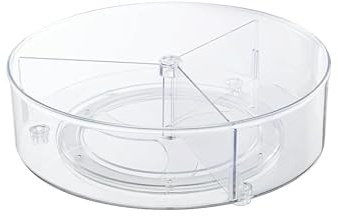 Roninkier Drehteller Organizer 3 Fächer PET Gewürzkarussell Ø27cm 8cm Rand | 360° drehbare Küchenaufbewahrung aus klarem Kunststoff. Perfekt für Kühlschrank, Gewürze & Kosmetik. Sicherer Stand