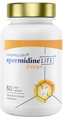 Longevity Labs+ spermidineLIFE Extra+ Natural Supplement, Non-Synthetic Plant-Based Wheat Germ Extract with High Spermidine & Zinc for Cell Renewal, Vegan, for Women & Men, 60 Capsules