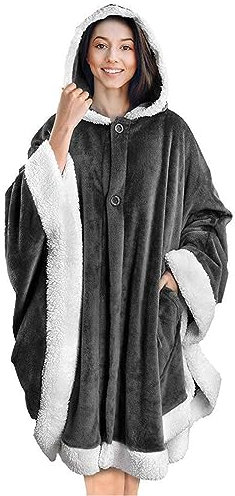 Decke Frauen Umhang Hoodies Samt Warme TV Decke mit Tasche Übergroße Weiche Plüsch Hoody Homewear Schal OneSize Grau