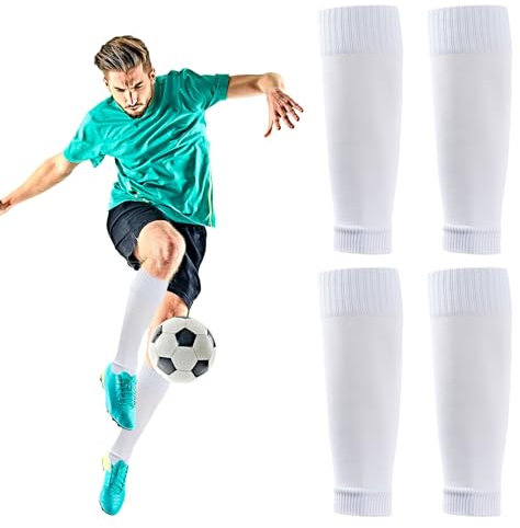 EUPSIIU 2 Pairs Football Sock Sleeves, White Soccer Socks, Shin Guards Sleeves, Elastic Durable for Men, Running Training (White)