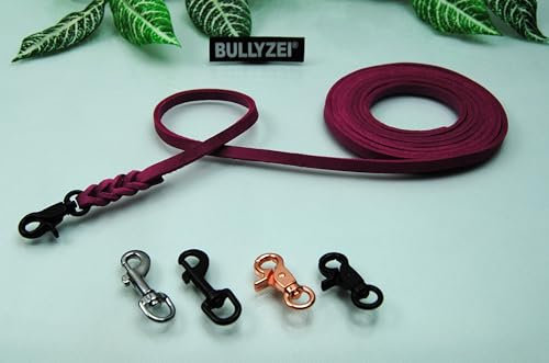 Petite Fettleder Leine geflochten 8mm x 3m ohne Schlaufe Pink Schleppleine Welpenleine (Karabiner: Schere (Rose-Gold))
