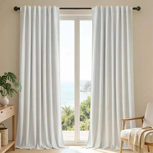Joydeco White Blackout Curtains 96 Inches Long - 100% Blackout Curtain 2 Panel Set, Rod Pocket & Back Tabs Thermal Insulated Window Drapes for Bedroom Living Room (Pure White,52 Wx96 L)