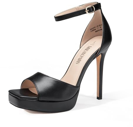 DREAM PAIRS Women's Stiletto Heel Platform Sandals,Black-Pu,10