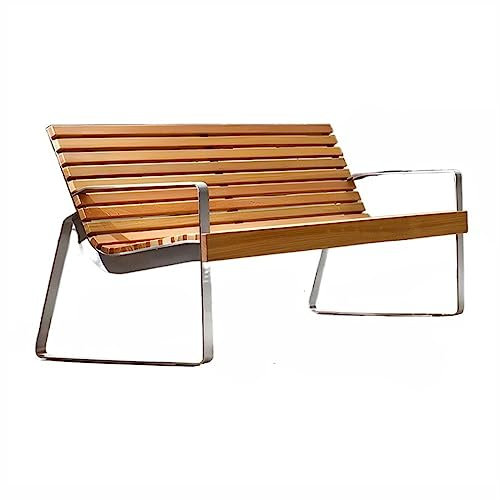 Metallbank Outdoor-Stühle, Parkbänke mit Rückenlehne und Armlehnen, klassische Freizeitstühle aus massivem Holz mit Stahlrahmen for Terrassen-Hinterhof-Gärten Gartenbank Sitzbank ( Color : Stainless S