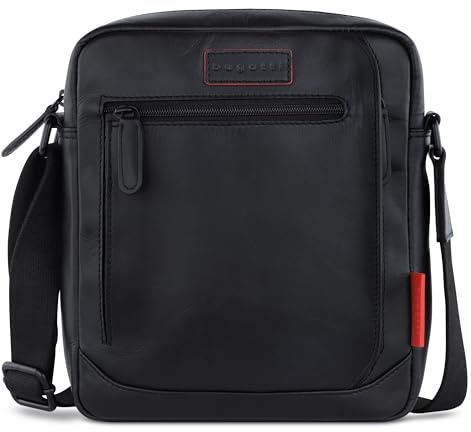 bugatti Clark Schultertasche aus Rindleder, Cross-Body Bag mit verstellbarem Schulterriemen, schwarz