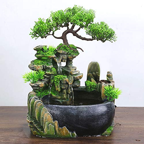 Desktop Tischbrunnen - Zimmerbrunnen mit Pflanzen Wasserfall mit Pumpe Wasserspiel Dekoration Desktop Brunnen mit Pumpe Springbrunnen Gartenaquarien für Büro, Café