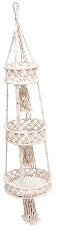 KONTONTY 3-layer Foldable Macrame Hanging Plant Basket Beige, Indoor Outdoor Decorative Flower Pot Hanger for Home Garden Balcony