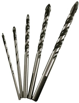 5PCS Masonry Drill Bit Set for Glass/Brick/Plastic/Cement/Wood/Tile/Etc, 1/8 to 5/16 Inch Drilling Bits with Triangle Handle, Industrial Strength Carbide Drill Bit Tip