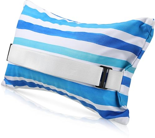 Menkxi 17x10 Inflatable Beach Pillow with Removable Cover, Blue White