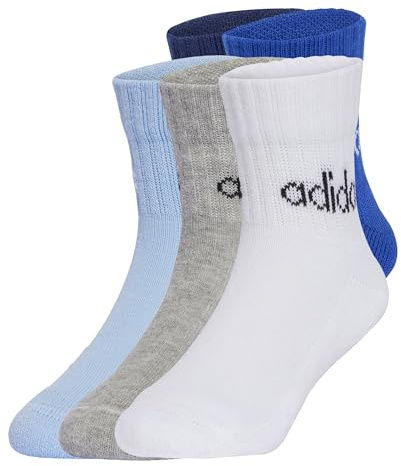 adidas unisex - barn Linear Kids Ankle Socks 5Pp, Dark Blue/Royal Blue/Glow Blue/Medium Grey Heather, 3-4 Years