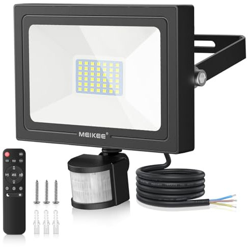 MEIKEE 35W Security Lights with Motion Sensor 3290 Lumen Dimmable PIR Floodlights Outdoor Lights 12m PIR Detection Button & Remote Adjustable IP66 Waterproof for Garden Corridor Entrance Backyard
