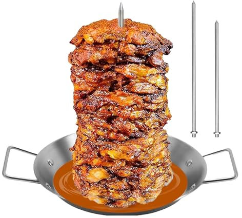 Poêle à brochettes verticale, support vertical en acier inoxydable, brochette Al Pastor avec 3 bâtonnets amovibles et brosse, convient à la plupart des fours et barbecues, grille de cuisson