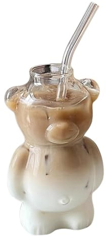 JUCHRZEY Taza de café con forma de oso de dibujos animados Novedad Vaso de jugo Vasos con forma de oso Taza de vidrio Vasos para bebidas para fiestas KTV Bar Club
