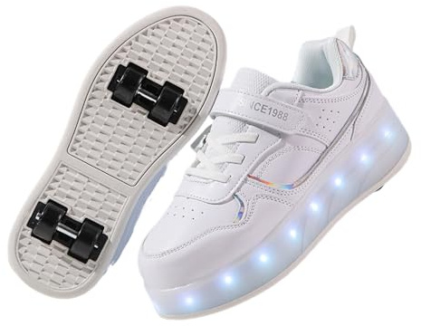 Mateju Jungen Mädchen Schuhe mit 4 Rollen, Mode Glänzend Skateboardschuhe Rollschuhe für Kinder Erwachsene mit Abnehmbare Rollen, Outdoor Turnschuhe Sneakers Sportschuhe