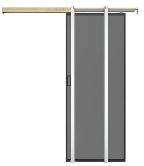Vente-unique - Porte coulissante avec systéme à galandage - aluminium et verre trempé fumé dépoli - H205 x L73 cm - LINCI II