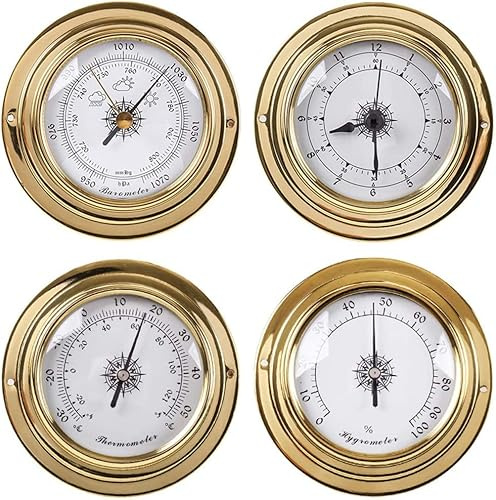 Barometer, Wetterstation analog, Thermometer Hygrometer -Kit -Zubehör -Messing -Hülle 98 mm Messwerkzeuge, 4PCS -Wetterstation, Wetterüberwachungsinstrument