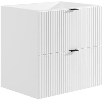 Vente-unique - Mobile sotto lavabo sospeso a righe 60 cm Bianco opaco - ZEVINI