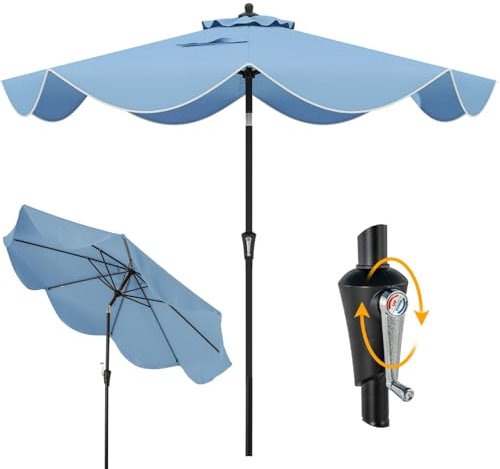 TANGZON 9.2FT/280cm Ruffle-Edged Garden Parasol, Outdoor Double Top Patio Umbrella with Push Button Tilt, Crank, 8 Ribs, Fade-resistant Canopy, Heavy-Duty Market Table Umbrella (Navy)