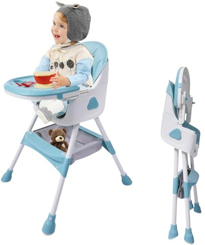 Hochstuhl Baby, Hochstuhl Klappbar, 2in1 Kinderhochstuhl, Kids Hochstuhl mit Besteck, Einstellbare Höhe, 5-Punkt-Sicherheitsschnalle, Geeignet für 6 Monate - 6 Jahre, Grün