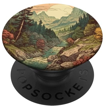 Alpine Forest With Stream Vintage Landscape Graphic PopSockets Swappable PopGrip