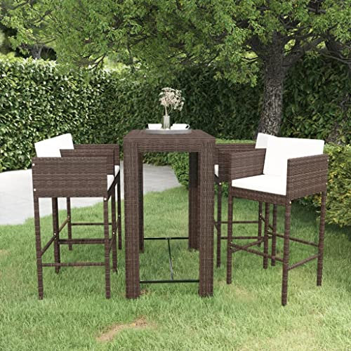 LXYZWRW Gartenmöbel-Set, 5-teilig, mit Kissen, Polyrattan, braun, Gartenmöbel-Sets