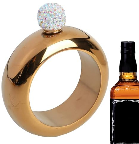 Petaca con pulsera de acero inoxidable y pulsera de acero inoxidable | 3,5 oz botella con pulsera para cumpleaños, bailes, whisky, festivales de música