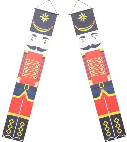 OUNONA Christmas Door Banner Nutcracker Decor 2 Pack Porch Sign Yard Decorations