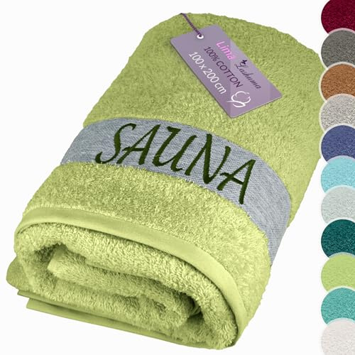 Lashuma Saunahandtuch 100x200 cm, Frottee XXL Badetuch in Salbei Grün | 500 gsm Frottee aus 100% Baumwolle, als Saunatuch, Badehandtuch, Duschtuch und Liegetuch für Sauna und Bad