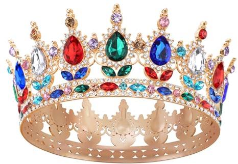 DRESHOW Full Round Crown Crystal Rhinestone Tiara Headband Vintage Baroque Wedding Crown Tiara Sparkly Rhinestone Princess Carnival Headdress Brithday Party Hair Accessories