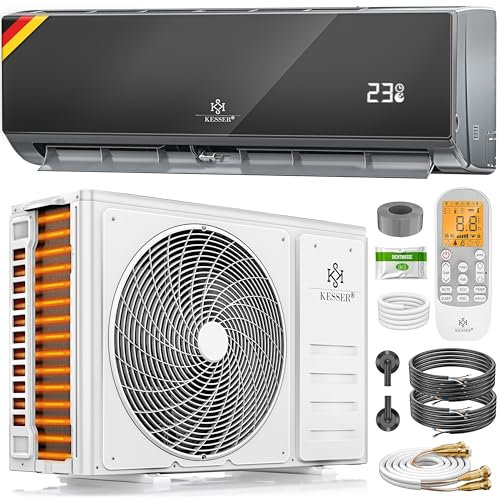 KESSER® Split Klimaanlage Set Quick Connect 9000 BTU 2,6 kW – WiFi & App Klimagerät mit Heizfunktion & Kühlmodus Wandklimaanlage, mit Kupferleitung Kältemittel R32 Inkl. Montagematerial
