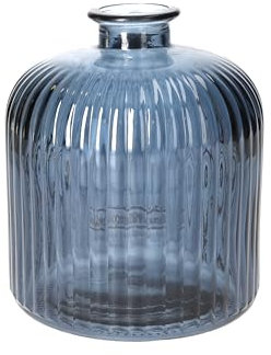 KEYHOMESTORE | Botella de vidrio a rayas de alta calidad artesanal, elegante recipiente decorativo para el hogar y la oficina, fabricado en Italia (14 x 17 cm) - Azul cobalto