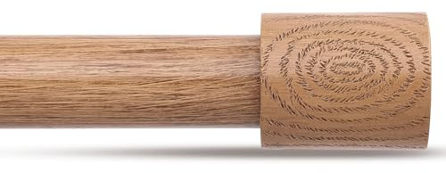 JRZOO Wood Curtain Rods, 1'' Decorative Adjustable Rustic Farmhouse Drapery Rod, Heavy Duty Boho Curtain Pole for Windows 28 to 48 Inch with Imitation Wooden Grain Finials, (Light Wood/Unique Design)