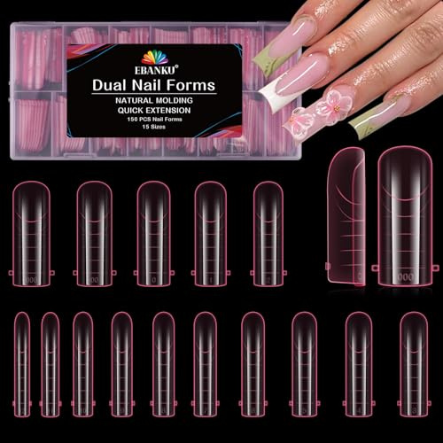 EBANKU 150PCS Poppit Ongle Kit, Réutilisable Capsule Americaine Ongle Gel | Nail d'extension Kit Rose Carré Faux Ongles Couverture Complète, PMMA Gel Pose Manucure pour Femme Fille