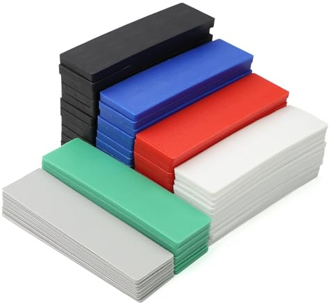Pack of 72 Plastic Spacers, 28 x 100 mm, Plastic Glazing Blocks Set, Non-Slip, Durable, Multicoloured Levelling Plates, 6 Thicknesses, for Laying Tiles, Levelling Floors