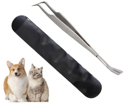 Carroterr Pince à tiques professionnelle 2 en 1 en acier inoxydable avec sac en cuir, pince à tiques professionnelle pour chiens/chats/chevaux/humains, kit de crochet à tiques