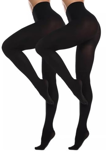 Lancry 2 Pairs 60 Denier Black Tights for Women Soft Stretch Velvet Opaque Control Top Ladies Tights Pantyhose
