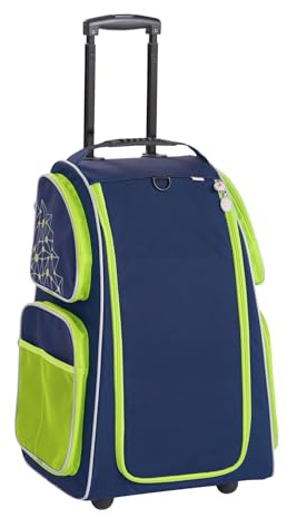 HABA Kinder-Schranktrolley Dunkelblau mit 2 Rollen – Kinderkoffer aus recyceltem Polyester mit Schmutzwäschebeutel, 3 herausnehmbaren Böden und 4 Reißverschluss-Außentaschen – 2012725001