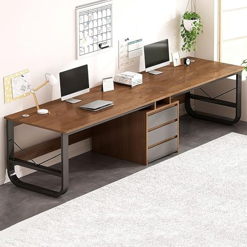 Escritorio doble, escritorio de computadora extra largo, escritorio con cajones, estación de trabajo doble, escritorio de computadora grande de madera, escritorio moderno para el hogar Dark wood,200cm